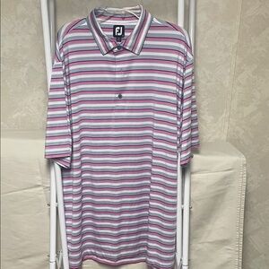 FootJoy Men's Polo Shirt - Pink, White, and Gray Stripes